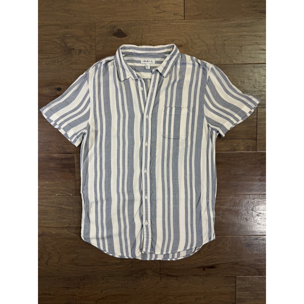 The Rail Mens Blue White Striped Short Sleeve Viscose‎ Button Down Shirt L